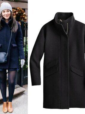 J. CREW Cocoon Coat in Italian Stadium Cloth Wool Blend - Black - Size 2